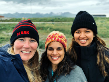 PhD students Melishia Santiago, center, and Luisa Young, right, conducted research with Professor Karen Frey last summer in the Arctic.