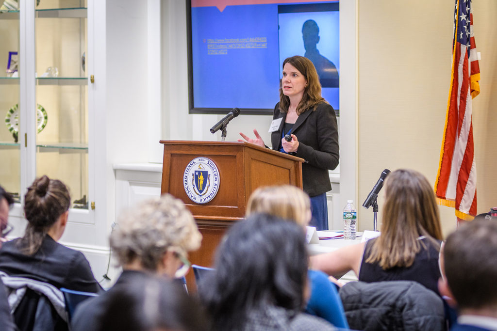 Denise Hines speaks at the 10th annual Family Impact Seminar at the Massachusetts State House