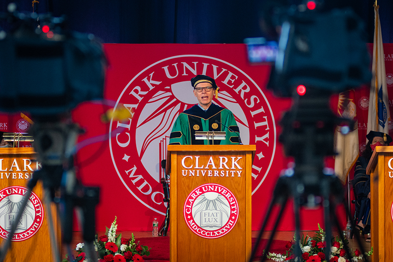 David Angel speaks at Clark's virtual Commencement cereomny