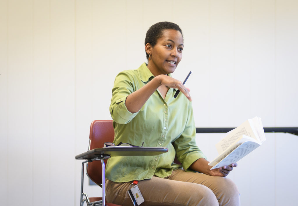 Professor Odile Ferly teaches a class at Clark University