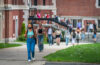 Students leave Jefferson Academic Center on the first day of classes