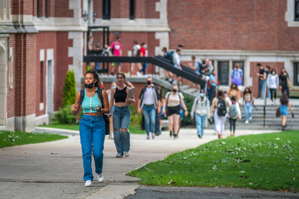 Students leave Jefferson Academic Center on the first day of classes.