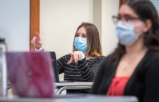 Student wearing face mask in class