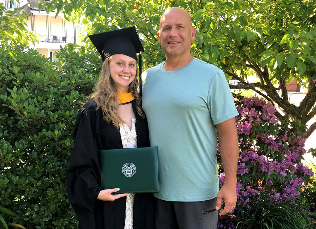 Mariah Torcivia ’20, M.S. ’21, with her father, Salvatore, after her master's graduation at Clark.