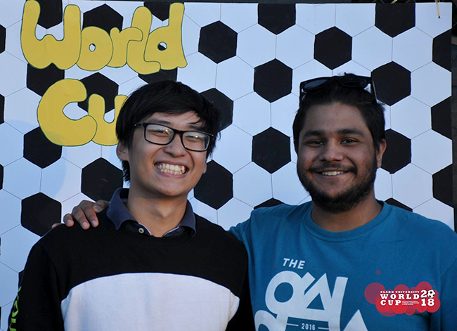Hung Dinh Nguyen (left) and Ram Sharma ’19 at Clark’s 2018 World Cup