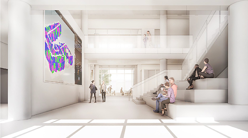 Architect's rendering of interior of Center for Media Arts, Computing, and Design 