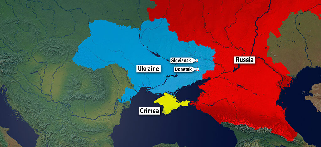 Map showing Ukraine and Russia