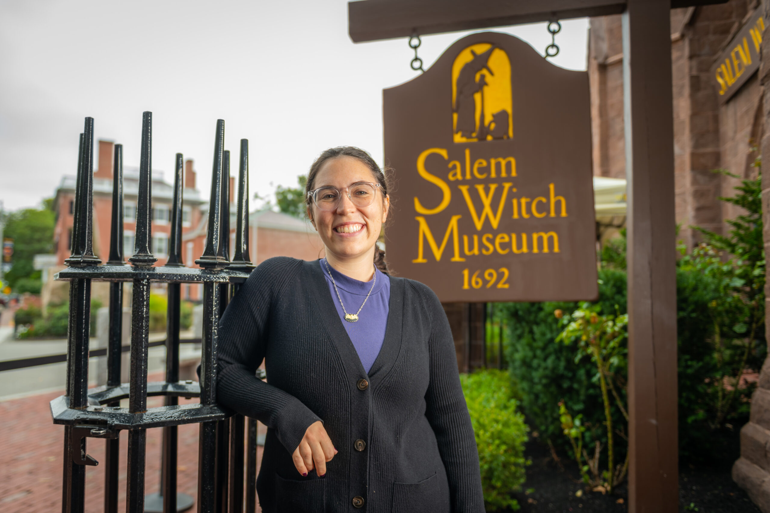 Rachel Christ-Doane stands outside Salem Witch Museum