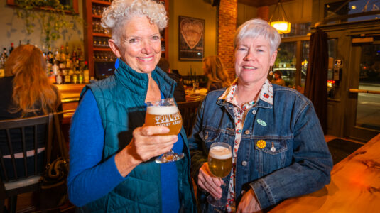 Professors Mary-Ellen Boyle and Jackie Geoghegan taste craft beer