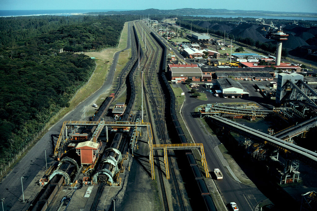 Aerial view of coal mining operation in South Africa