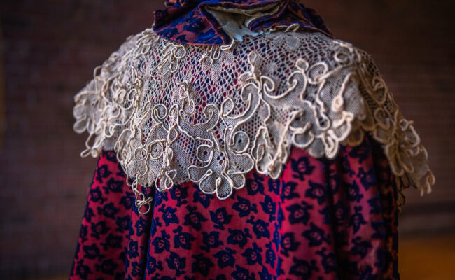 Garments on display in a fashion exhibit arranged by Maia Snyder '23, M.A. '24.