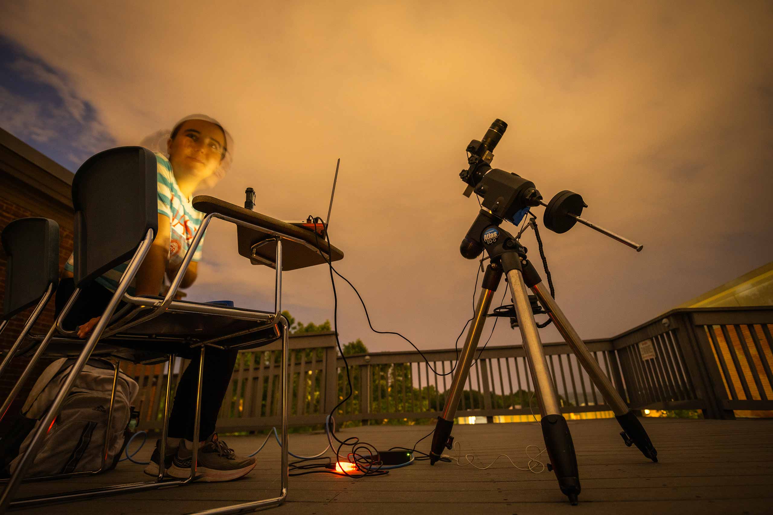 Long exposure, Rosa Newshare explores astrophotography at night on top of the math and physics building.