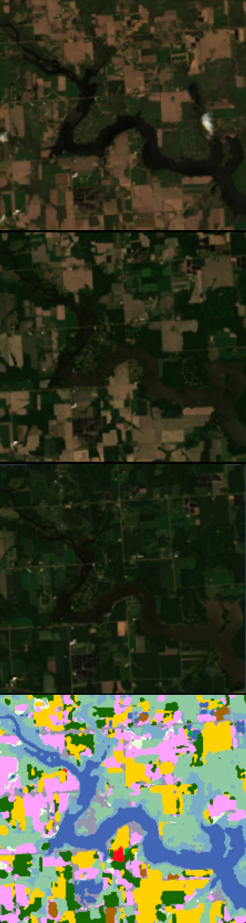 Three satellite images merged into one image of Wisconsin landscape