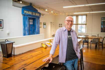 Gary Goldberger, president of Fablevision, with custom TARDIS