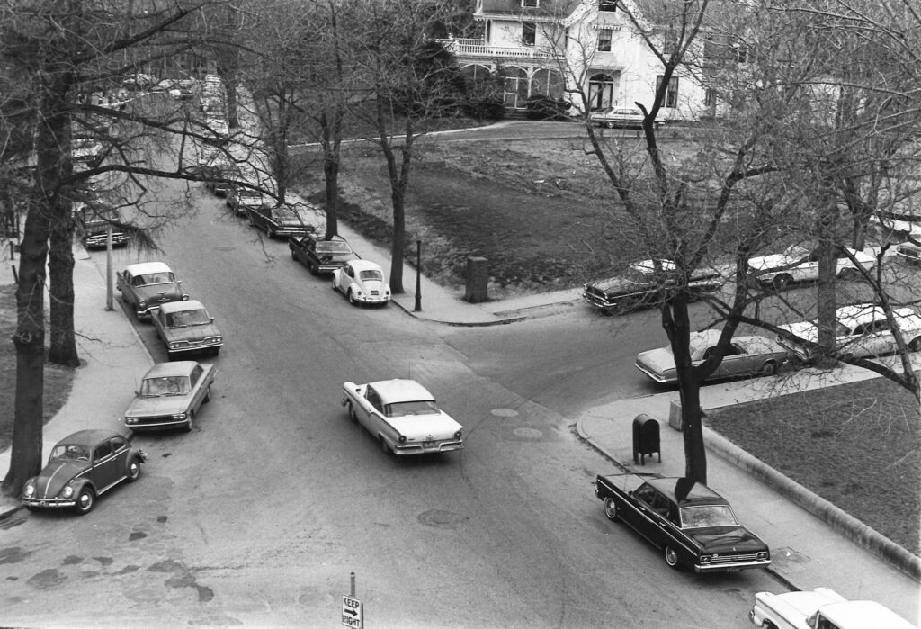 Woodland St./Downing St. intersection, Worcester, 1964