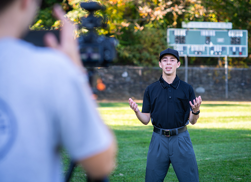 Noah Katz films a video for The Umpire Channel.
