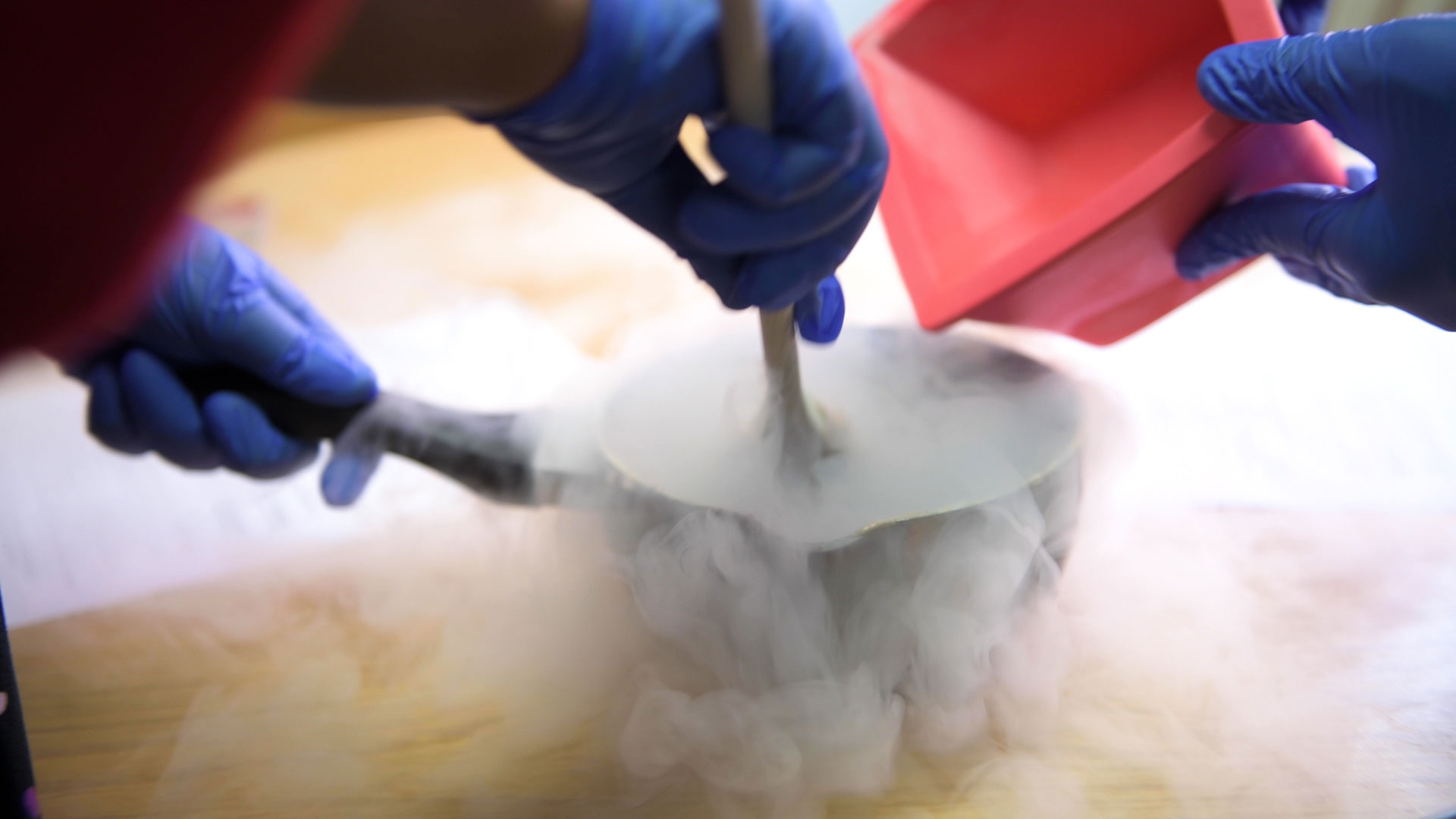 Liquid nitrogen pouring from pan