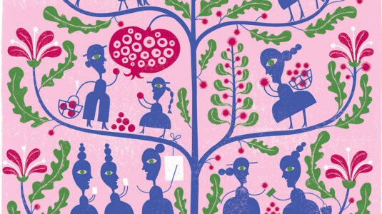 Illustration by Melinda Beck featuring stylized community vignettes interwoven into a tree motif