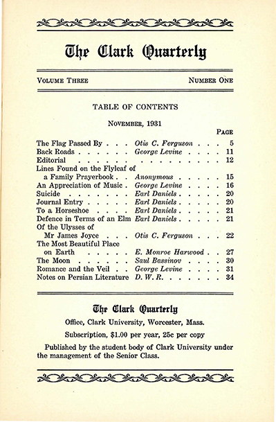 Table of Contents - The Clark Quarterly, November 1931