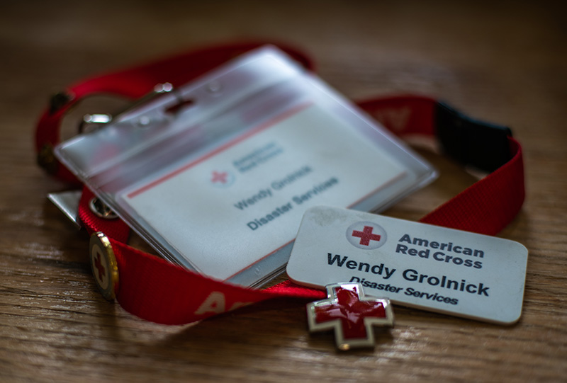 Pictured are the credentials Wendy Grolnick carries with her to disaster sites across the country.
