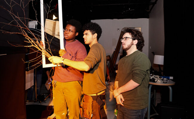 Tobi Pitan, Aidan Hilaire, and Zeke Fairley on the set of Moving Room