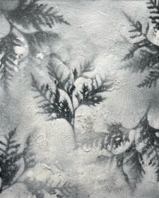 black and white print of leaves